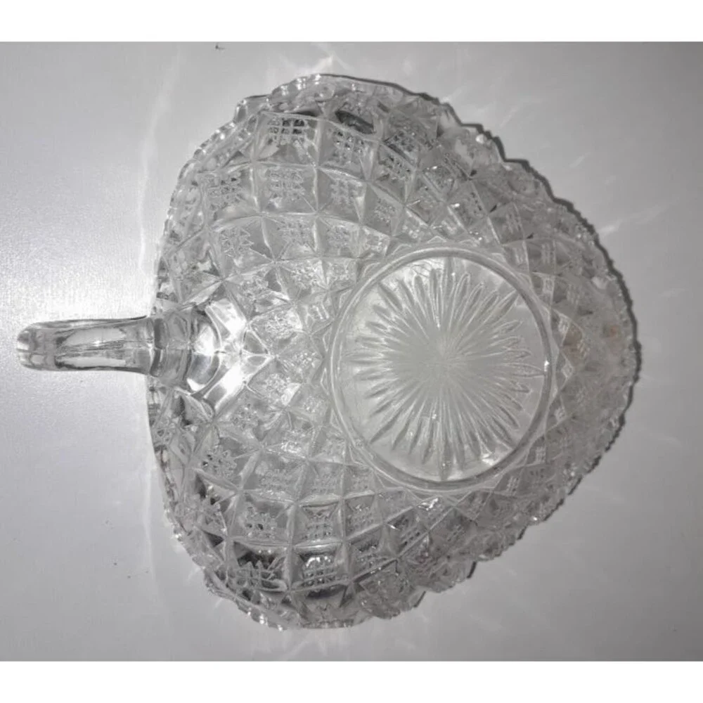 Vintage Anchor Hocking Waterford Waffle Clear Glass Handled Dish Bowl 7 inch